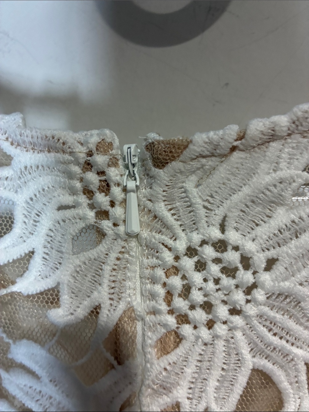 Adrianna Papell Ivory Lace Nude Illusion Fit & Flare Cocktail Dress 12 - Picture 7 of 9